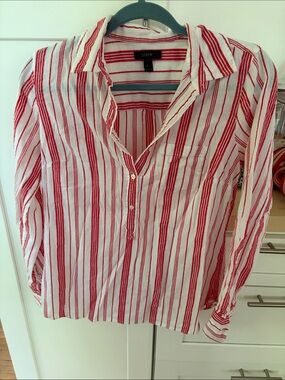J.Crew red and white striped 100% cotton shirt